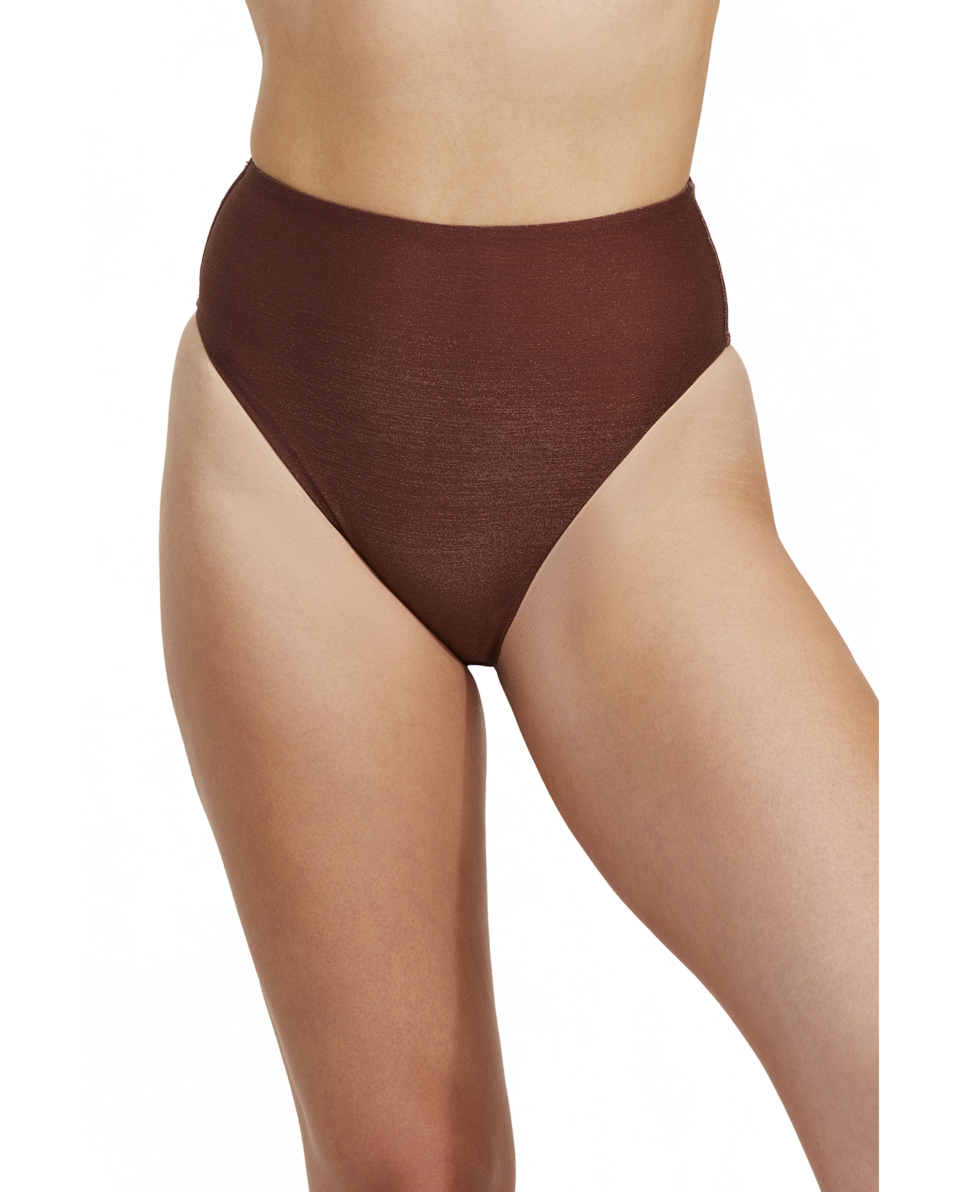 Front View Of Luma High End High Waist Swim Bottom | Bronze