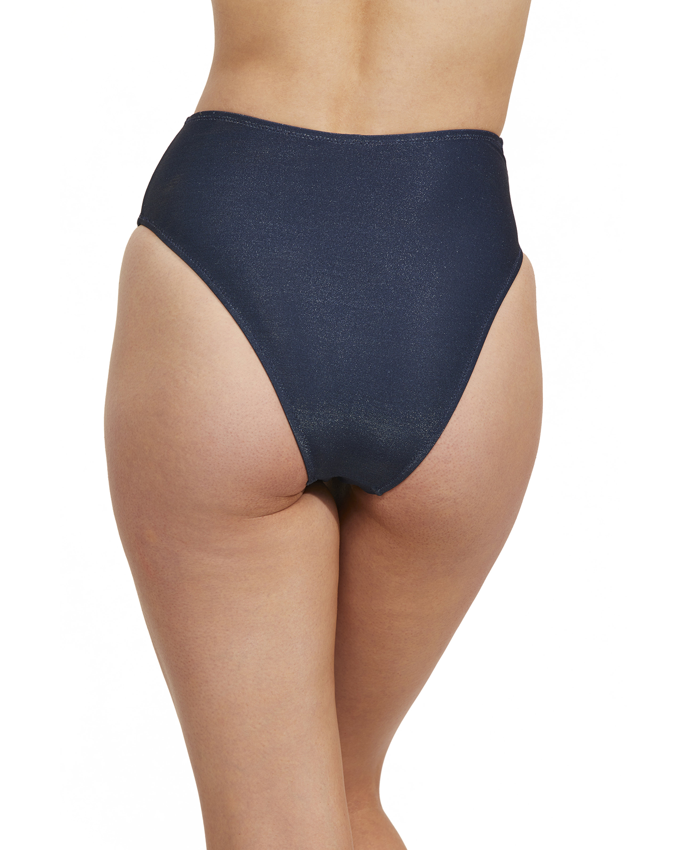Back View Of Luma High End High Waist Swim Bottom | Midnight-Blue