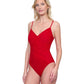 Side View Of Gottex Lattice V-Neck One Piece Swimsuit | GOTTEX LATTICE RED