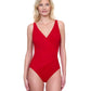 Front View Of Gottex Lattice V-Neck Surplice One Piece Swimsuit | GOTTEX LATTICE RED