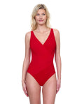 Lattice Surplice One Piece Swimsuit-Red