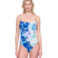 Front View Of Gottex Memories of Capri Round Neck Lingerie Straps One Piece Swimsuit | Gottex Memories of Capri Blue Multi
