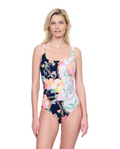Memories Of Capri Square Neck Tank One Piece-Black multi