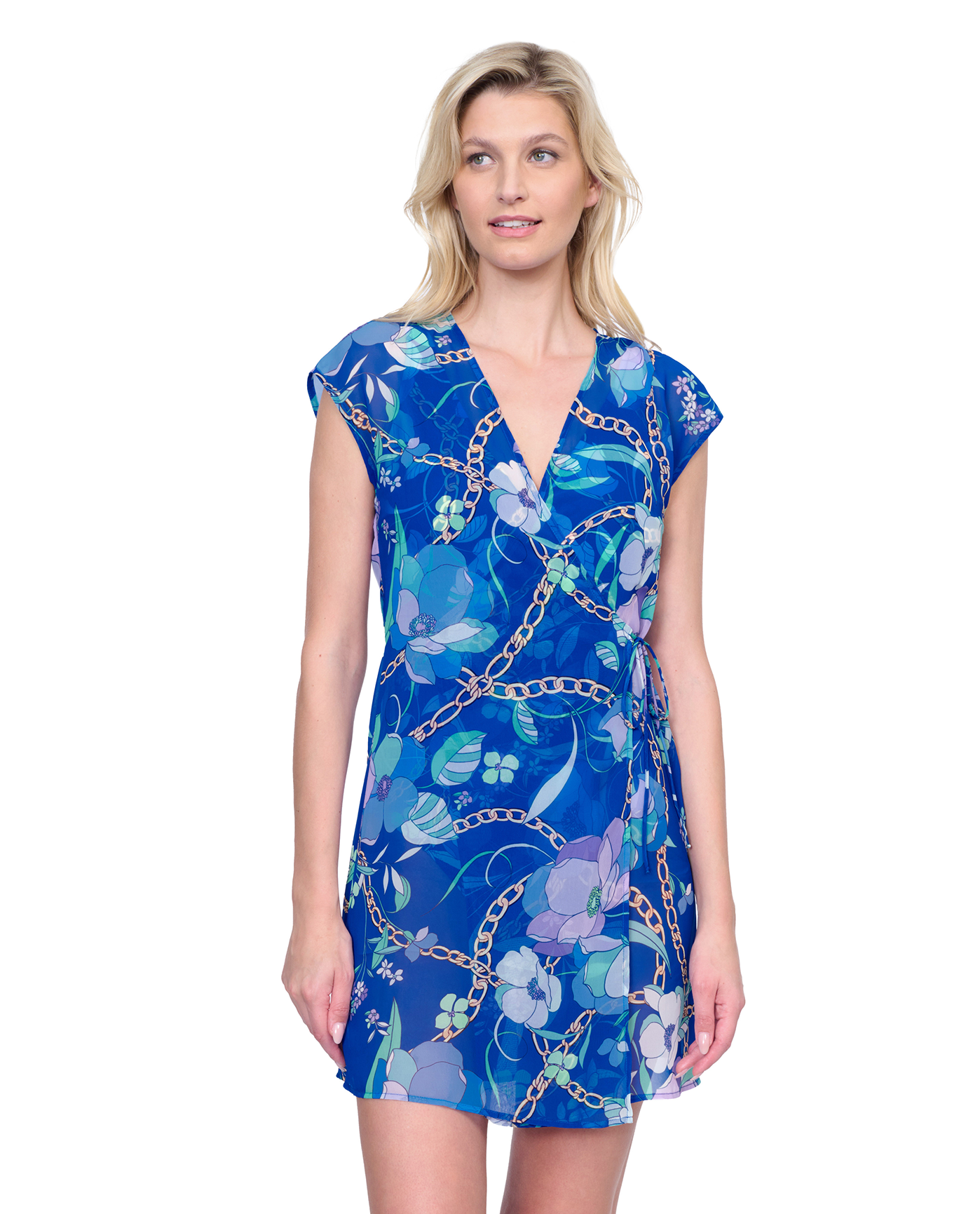 Gottex Memories of Capri Short Surplice Wrap Dress Swim Cover Up | Gottex Memories of Capri Blue Multi