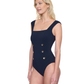 Gottex Montecarlo Cap Sleeves Square with buttons details Neck One Piece Swimsuit | Gottex Montecarlo Black