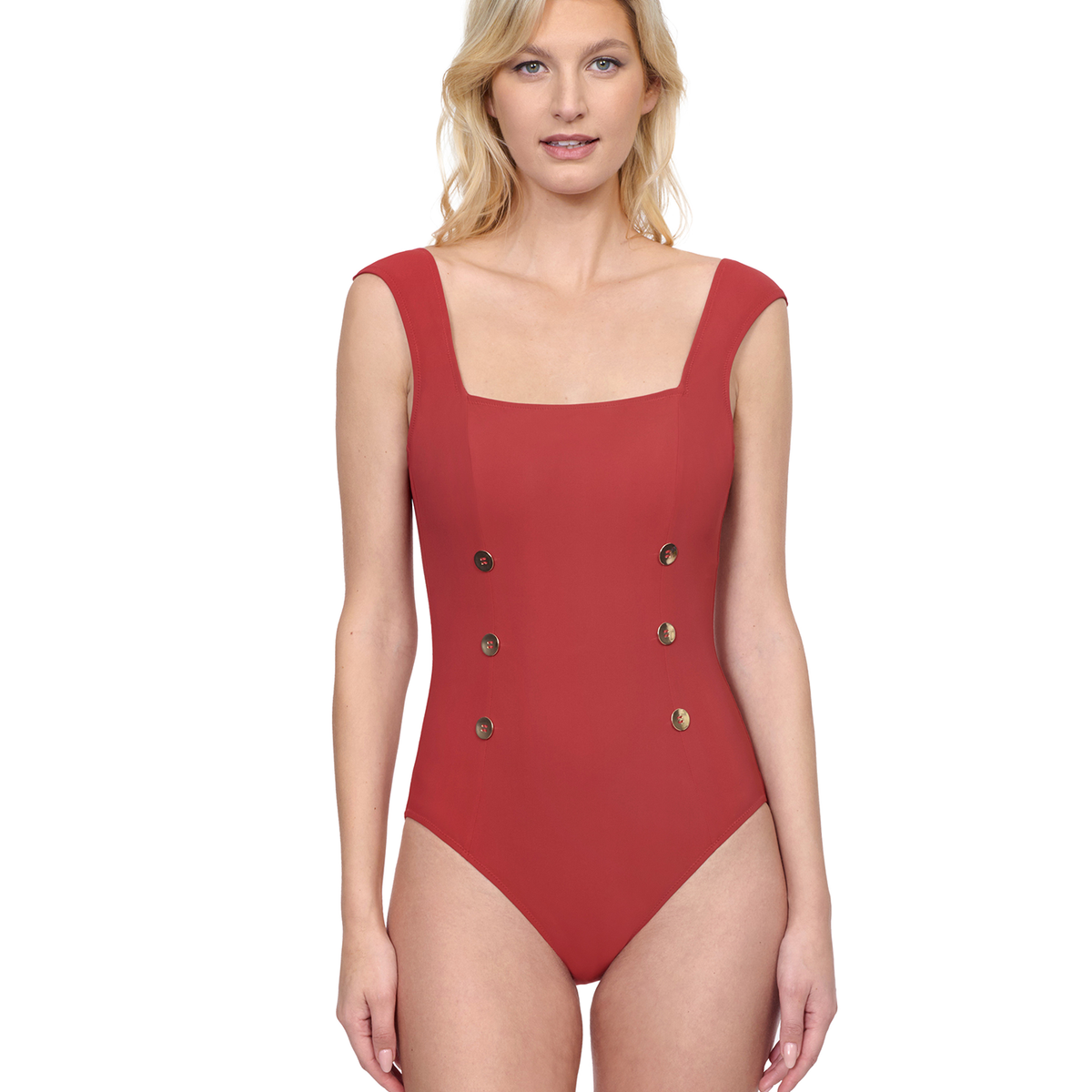 Montecarlo Cap Sleeve Square Neck One Piece Swimsuit - Paprika