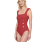 Gottex Montecarlo Cap Sleeves Square with buttons details Neck One Piece Swimsuit | Gottex Montecarlo Paprika
