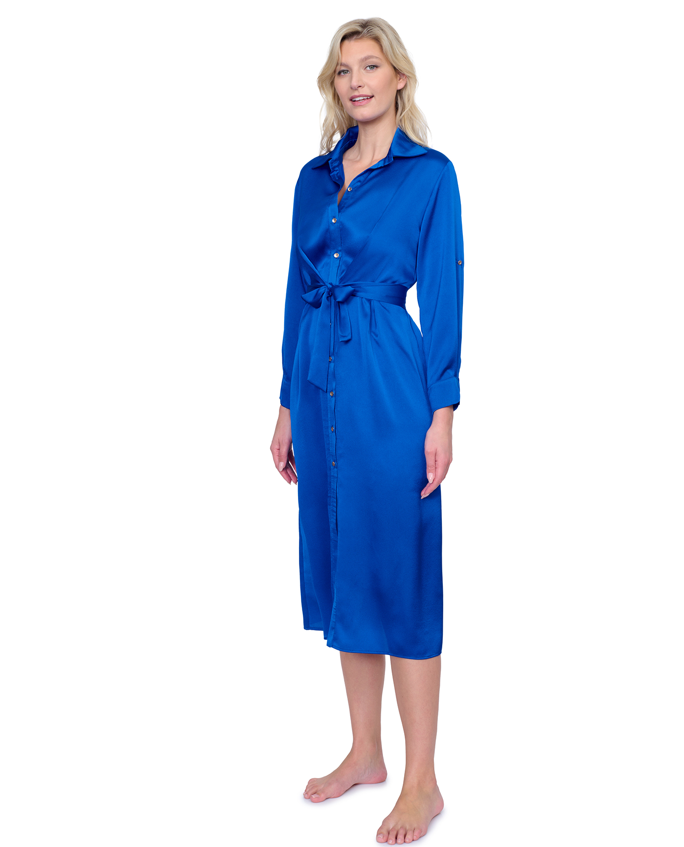 Gottex Montecarlo Shirt Dress with Long Sleeves and Belt Swim Cover Up | Gottex Montecarlo Cobalt