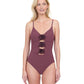 Front View Of Gottex Rose Bud V-Neck Lingerie Cut-Out One Piece Swimsuit | GOTTEX ROSE BUD MAUVE