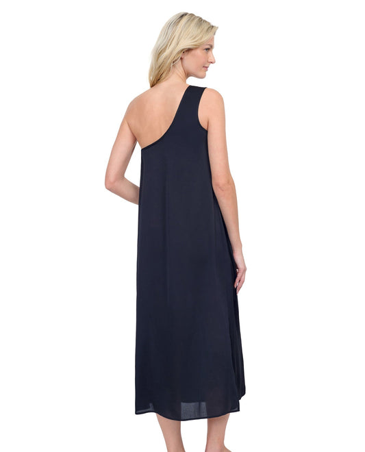 Back View Of Gottex Rose Bud One Shoulder Sarong Dress Cover Up | GOTTEX ROSE BUD BLACK