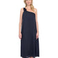 Front View Of Gottex Rose Bud One Shoulder Sarong Dress Cover Up | GOTTEX ROSE BUD BLACK