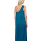 Back View Of Gottex Rose Bud One Shoulder Sarong Dress Cover Up | GOTTEX ROSE BUD TEAL