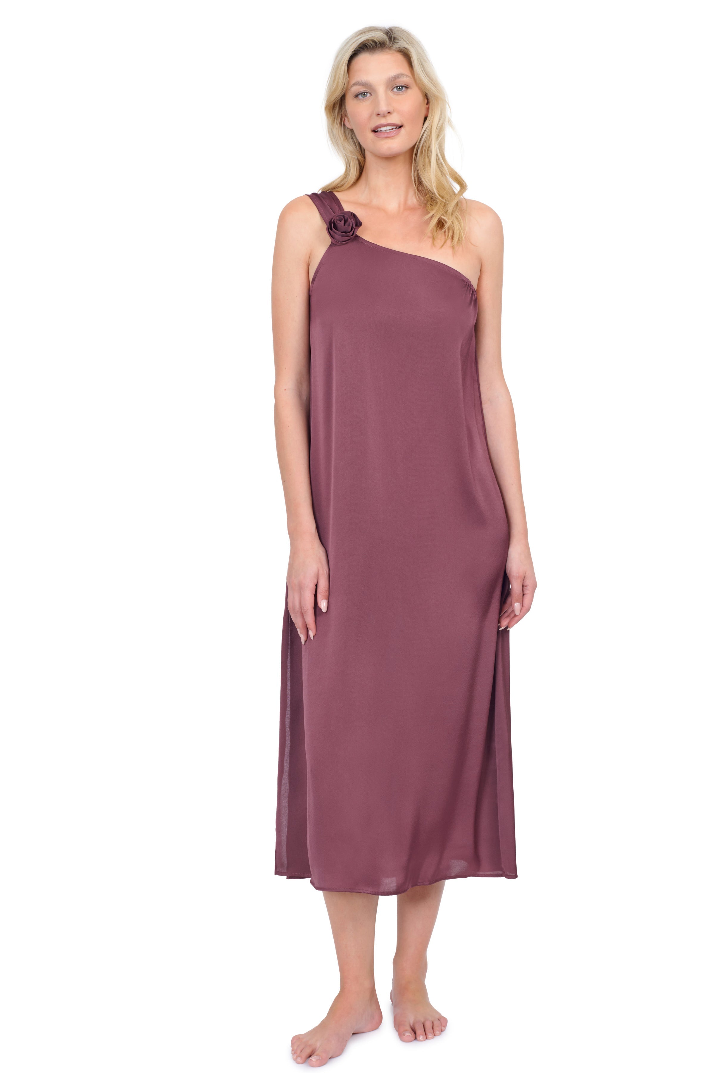 Rose Bud One Shoulder Sarong Dress Cover Up - Mauve