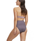 Back View Of Luma Retro Touch High Neck Halter One Piece | Multi-Plum