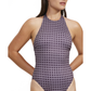 Front View Of Luma Retro Touch High Neck Halter One Piece | Multi-Plum