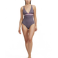 Front View Of Luma Retro Touch V Neck One Piece | Multi-Plum