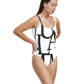 Side View Of Luma Signature Square Neck Tank One Piece | Black / Cream