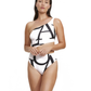 Front View Of Luma Signature One Shoulder Cut Out One Piece | Black / Cream