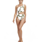 Front View Of Luma Signature One Shoulder Cut Out One Piece | Olive / Cream