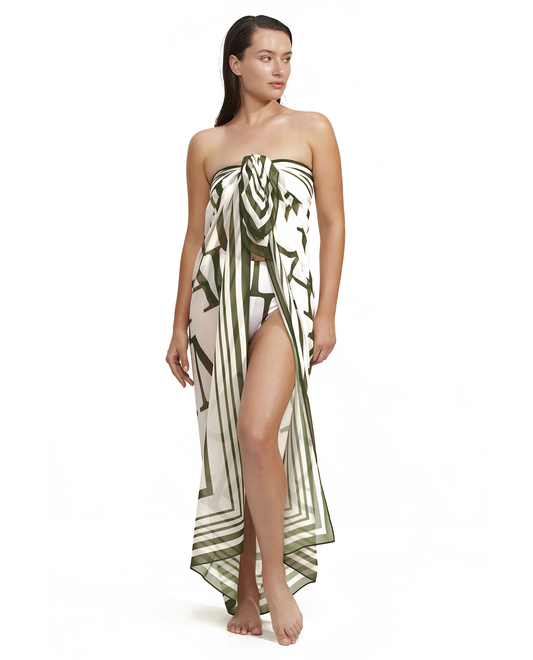 Front View Of Luma Signature Pareo | Olive-Cream