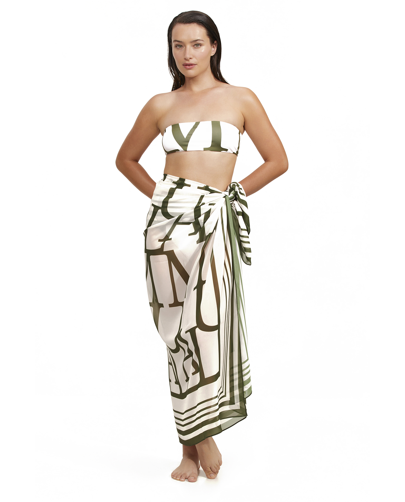 Front View Of Luma Signature Pareo | Olive-Cream