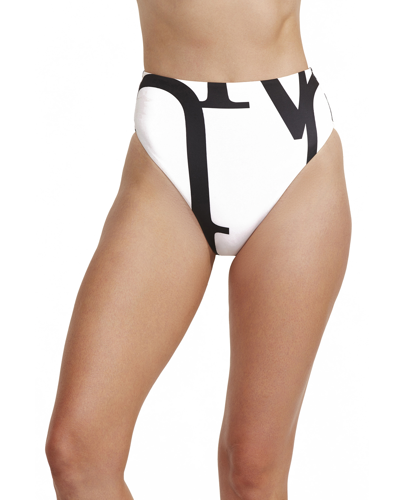 Front View Of Luma Signature High Waist Bikini Bottom | Black / Cream