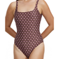 Front View Of Luma Vintage Charm Square Neck Tank One Piece | Purple-Bronze