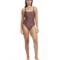 Front View Of Luma Vintage Charm Square Neck Tank One Piece | Purple-Bronze