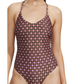 Front View Of Luma Vintage Charm Scoop Neck Halter One Piece | Purple-Bronze