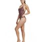 Side View Of Luma Vintage Charm Scoop Neck Halter One Piece | Purple-Bronze