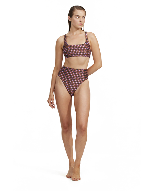 Front View Of Luma Vintage Charm Square Neck Bikini Top | Purple-Bronze