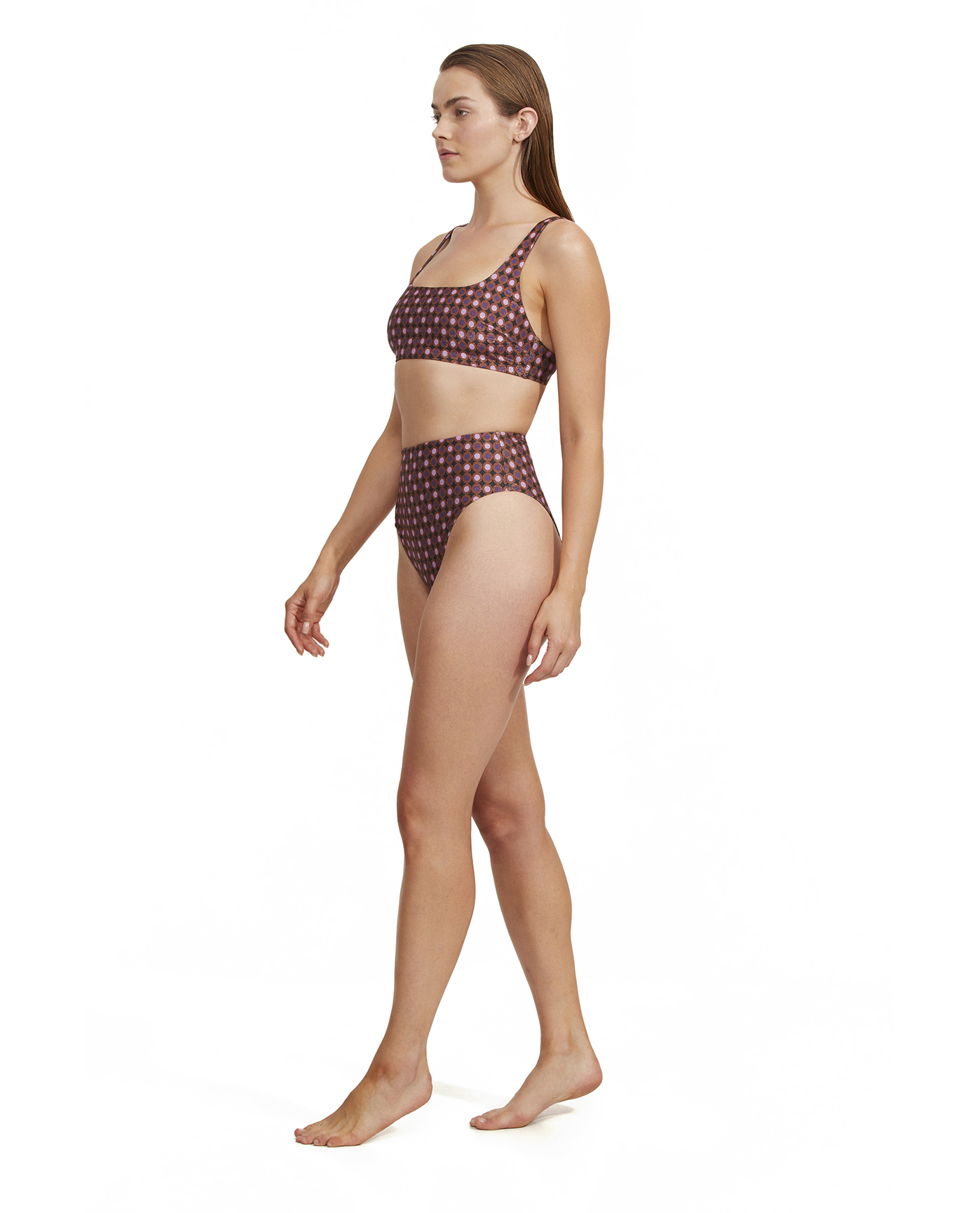 Side View Of Luma Vintage Charm Square Neck Bikini Top | Purple-Bronze