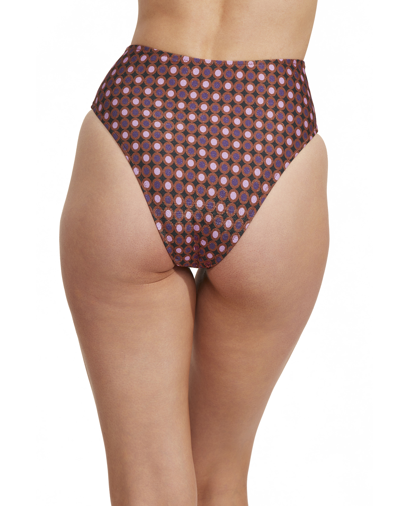 Back View Of Luma Vintage Charm High Waist Swim Bottom | Purple-Bronze