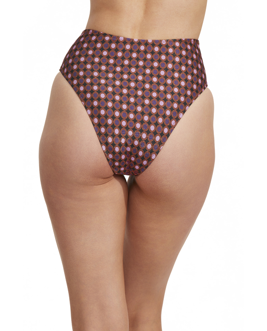 Back View Of Luma Vintage Charm High Waist Swim Bottom | Purple-Bronze