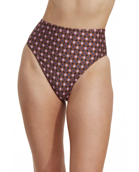 Front View Of Luma Vintage Charm High Waist Swim Bottom | Purple-Bronze