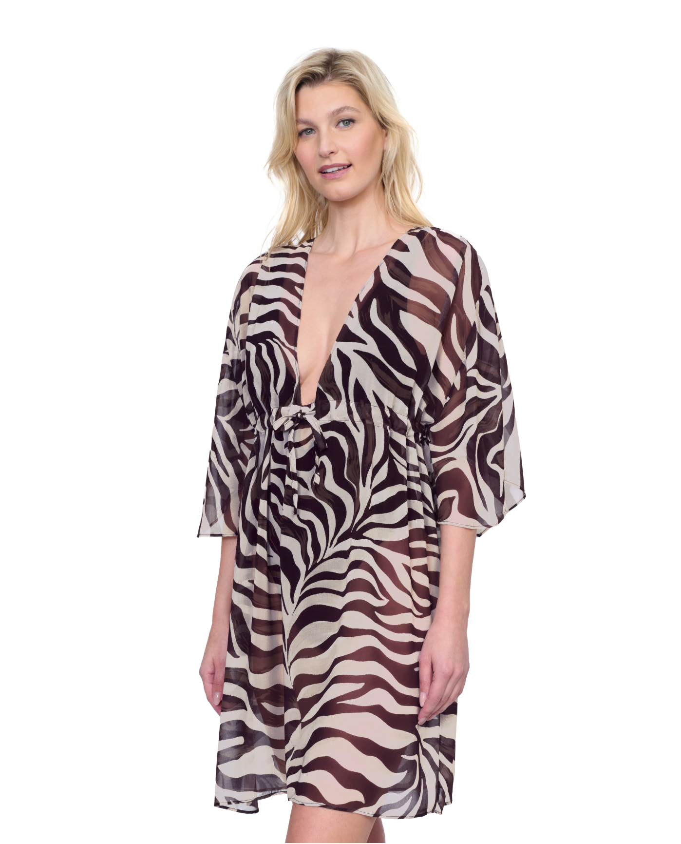 Side View Of Gottex Wildest Dream V Neck Beach Dress Adjustable Straps Swim Cover up | Gottex Wildest Dream Brown Multi
