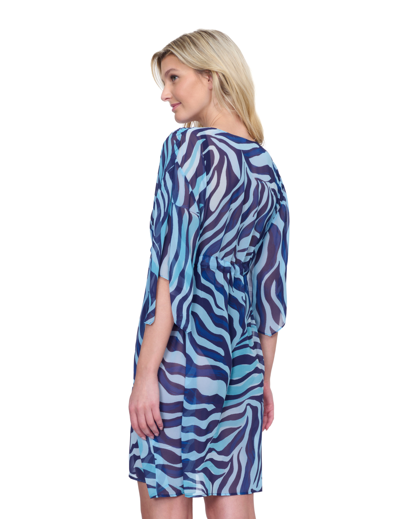 Back View Of Gottex Wildest Dream V Neck Beach Dress Adjustable Straps Swim Cover up | Gottex Wildest Dream Blue Multi