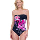 Front View Of Gottex Water Lily Bandeau Strapless One Piece Swimsuit | GOTTEX WATER LILY BLACK