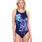 Front View Of Gottex Water Lily Mastectomy High Neck One Piece Swimsuit | GOTTEX WATER LILY BLACK