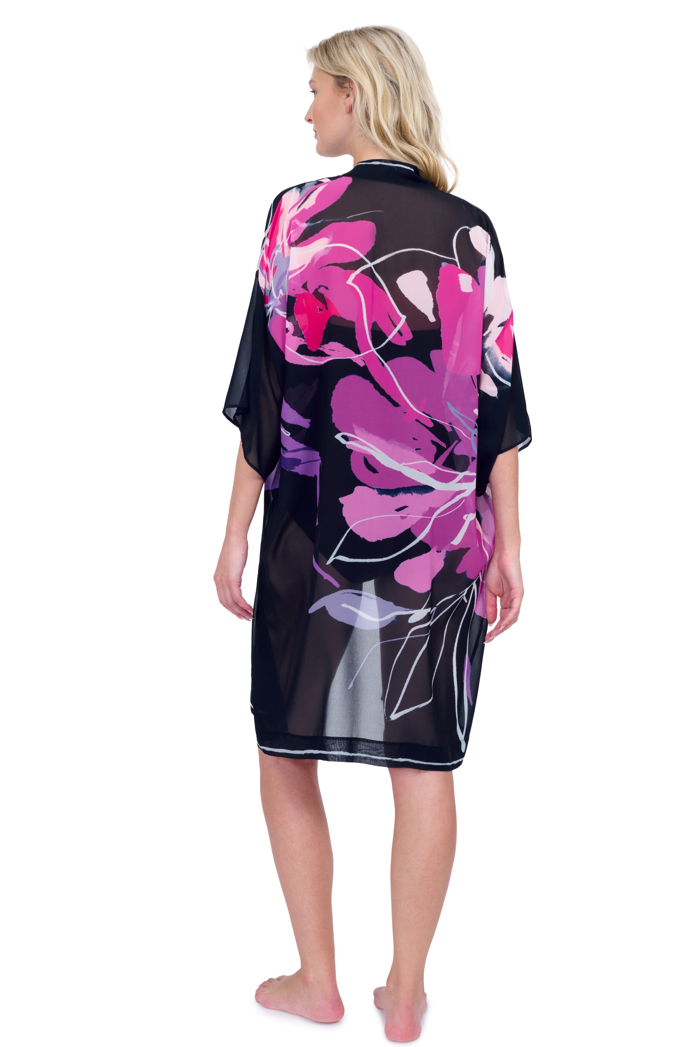 Gottex Water Lily Belted Kimono Flutter Sleeve with Tie Swim Cover up | Gottex Water Lily Black