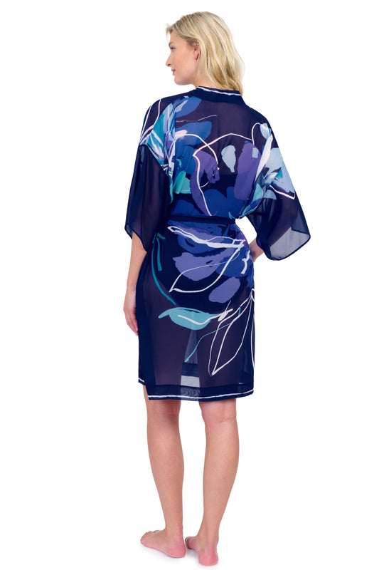 Gottex Water Lily Belted Kimono Flutter Sleeve with Tie Swim Cover up