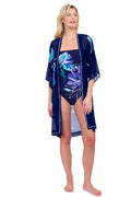 Kimono Flutter Sleeve  With Tie-Blue multi
