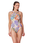 Cherry Blossom High Neck Twist One Piece -Multi
