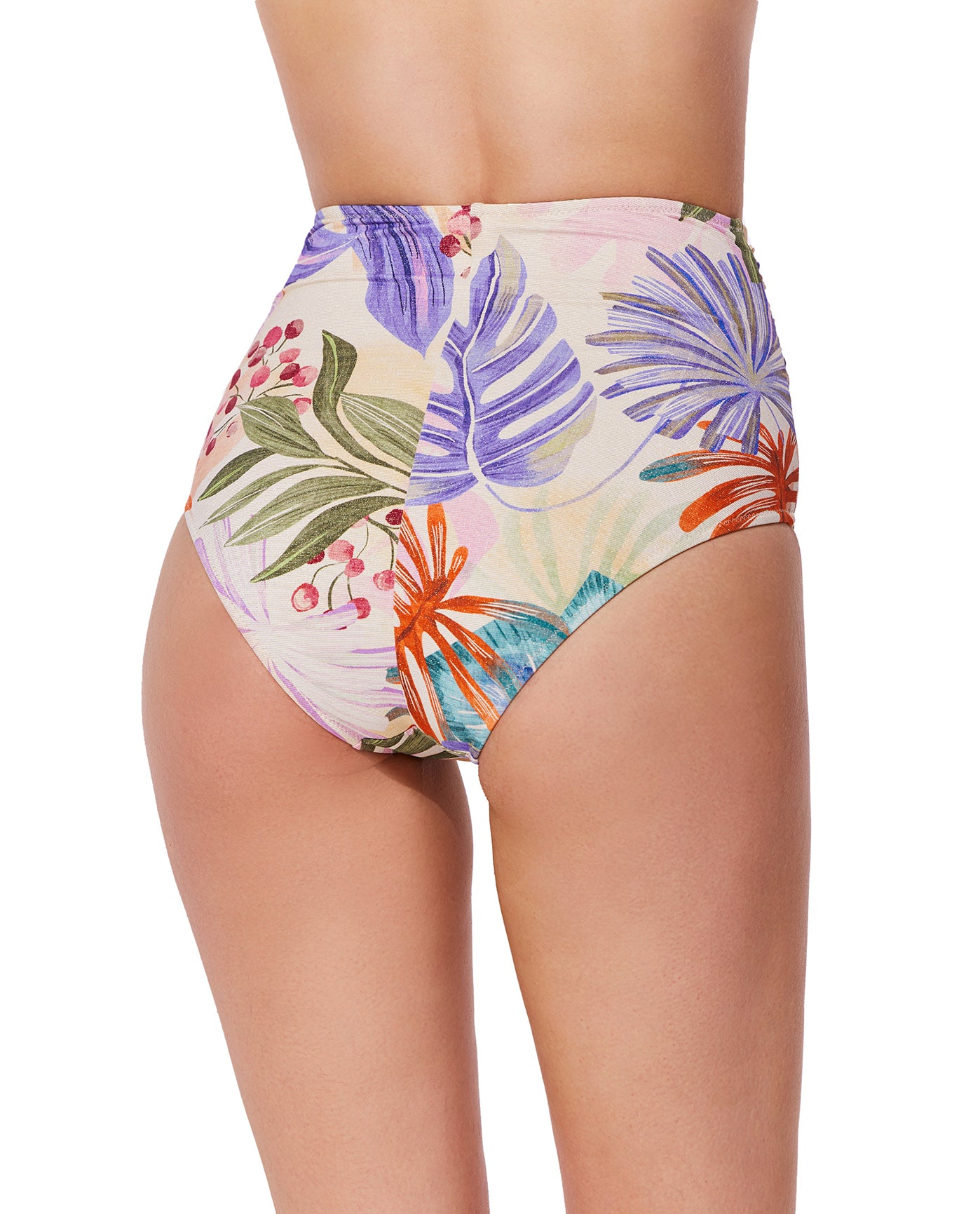 Cherry Blossom Shirred High Waist Swim Bottom-Multi
