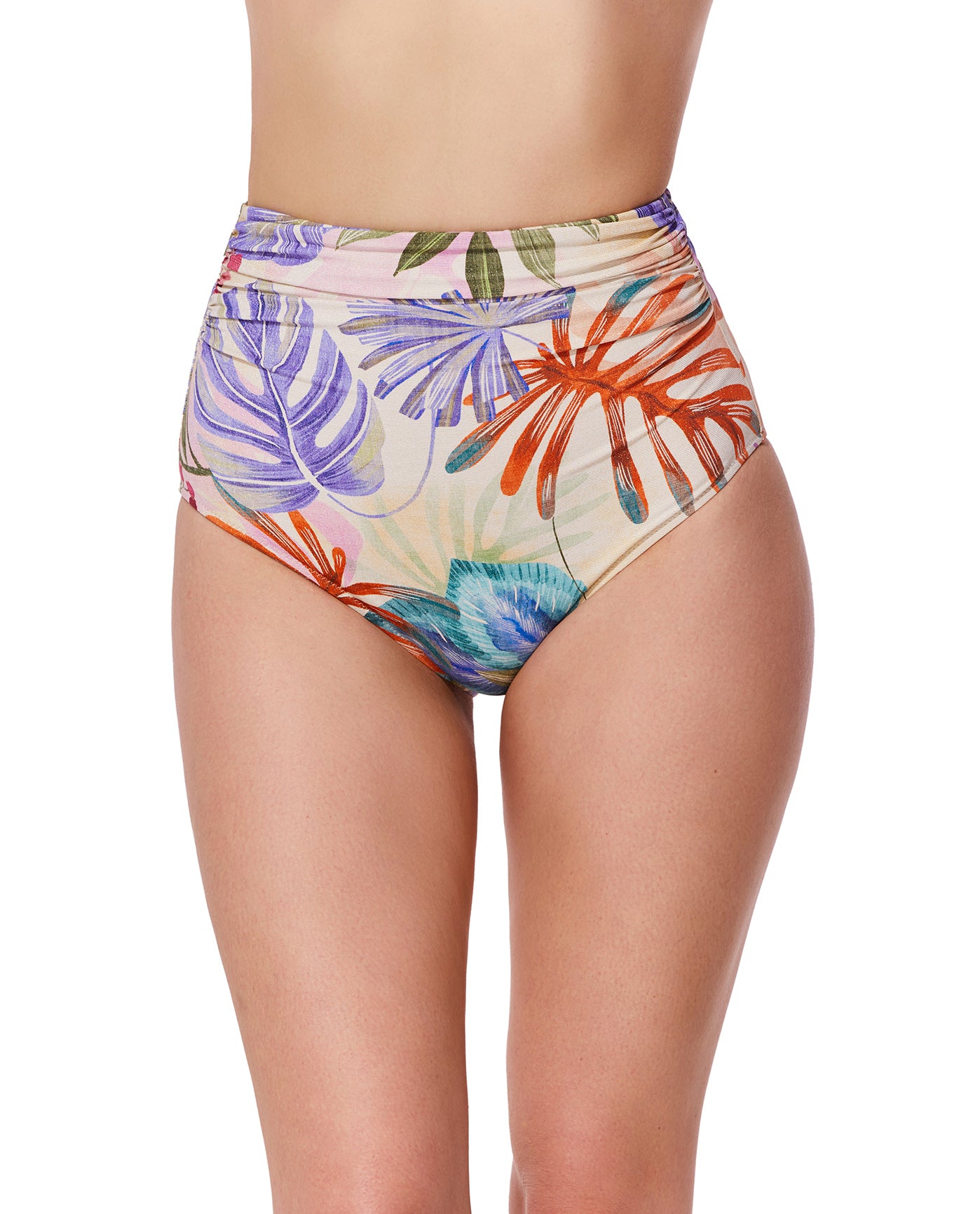 Cherry Blossom Shirred High Waist Swim Bottom-Multi