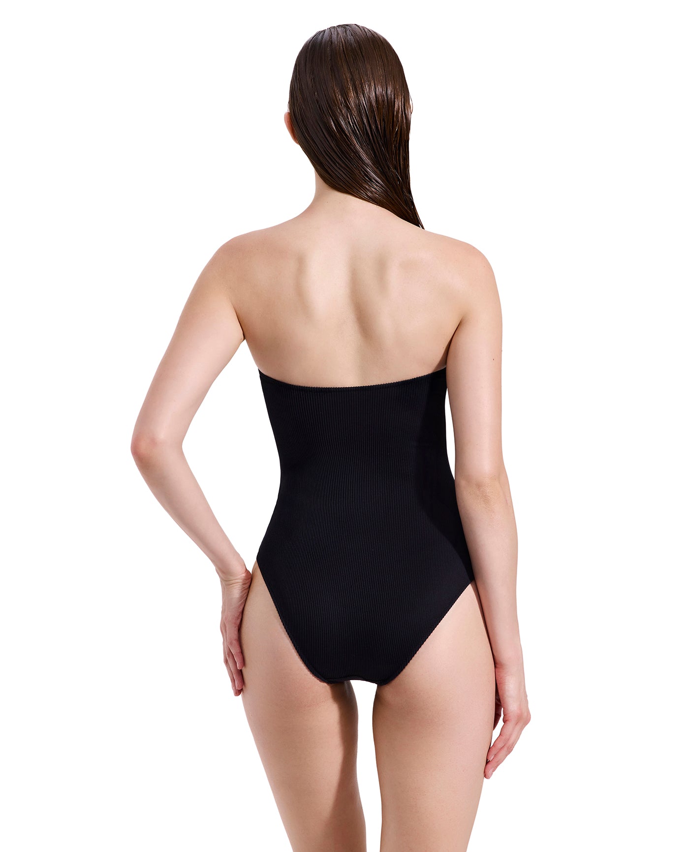 Emanuelle Textured Underwire Bandeau One Piece-Black