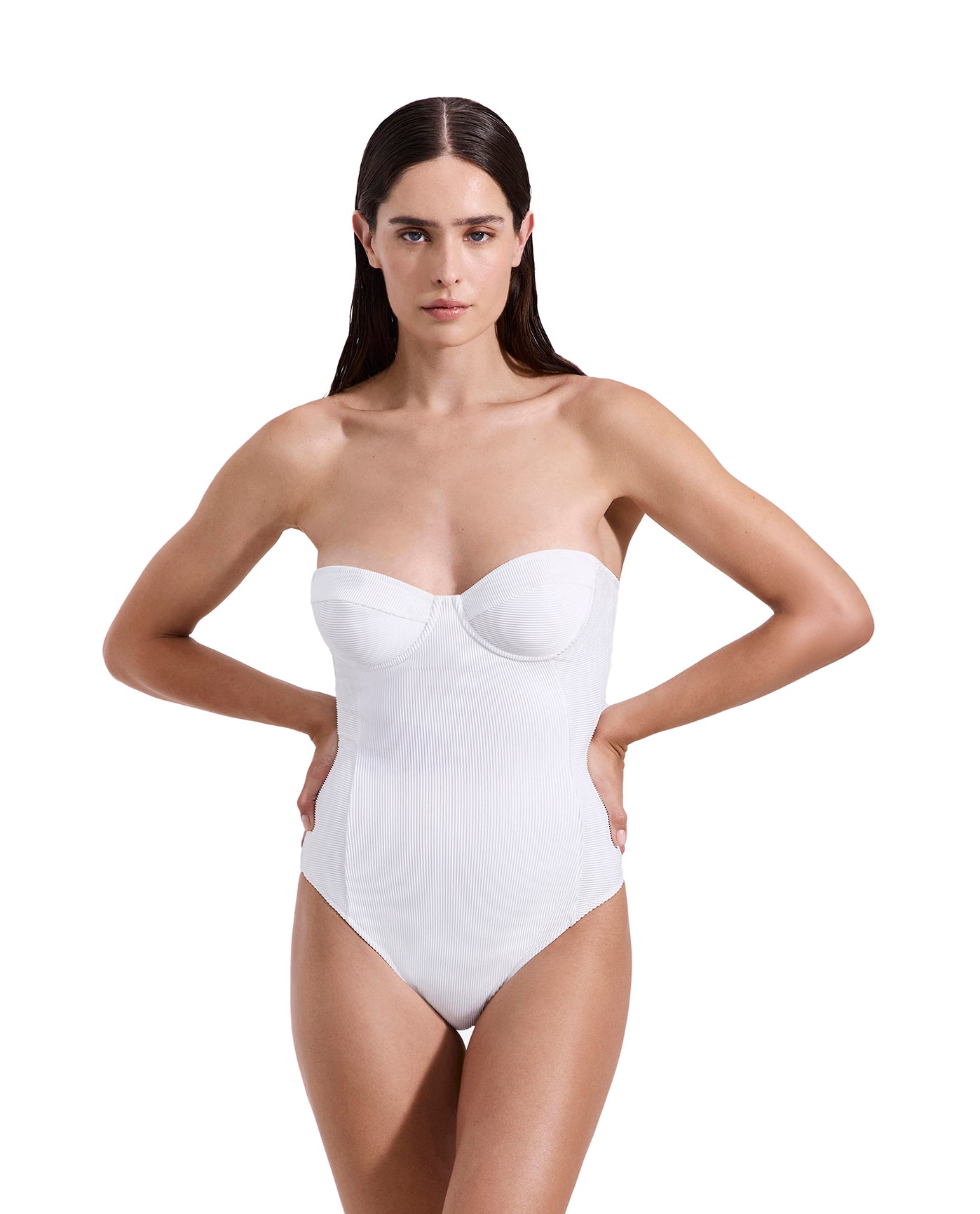 Emanuelle Textured Underwire Bandeau One Piece-White