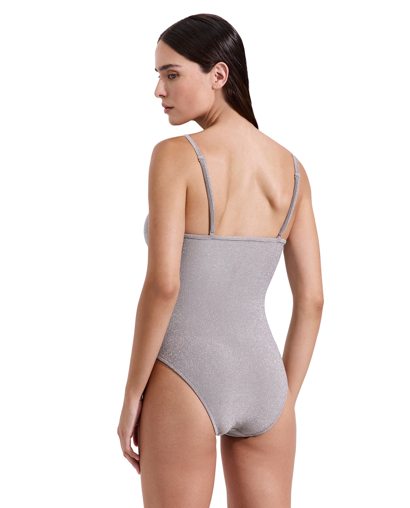 Luna Shimmer Deep Plunge V Wire One Piece-Brown