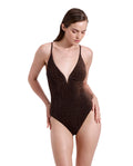 Maillot de bain une pièce Luna à décolleté plongeant et armatures en V - Marron