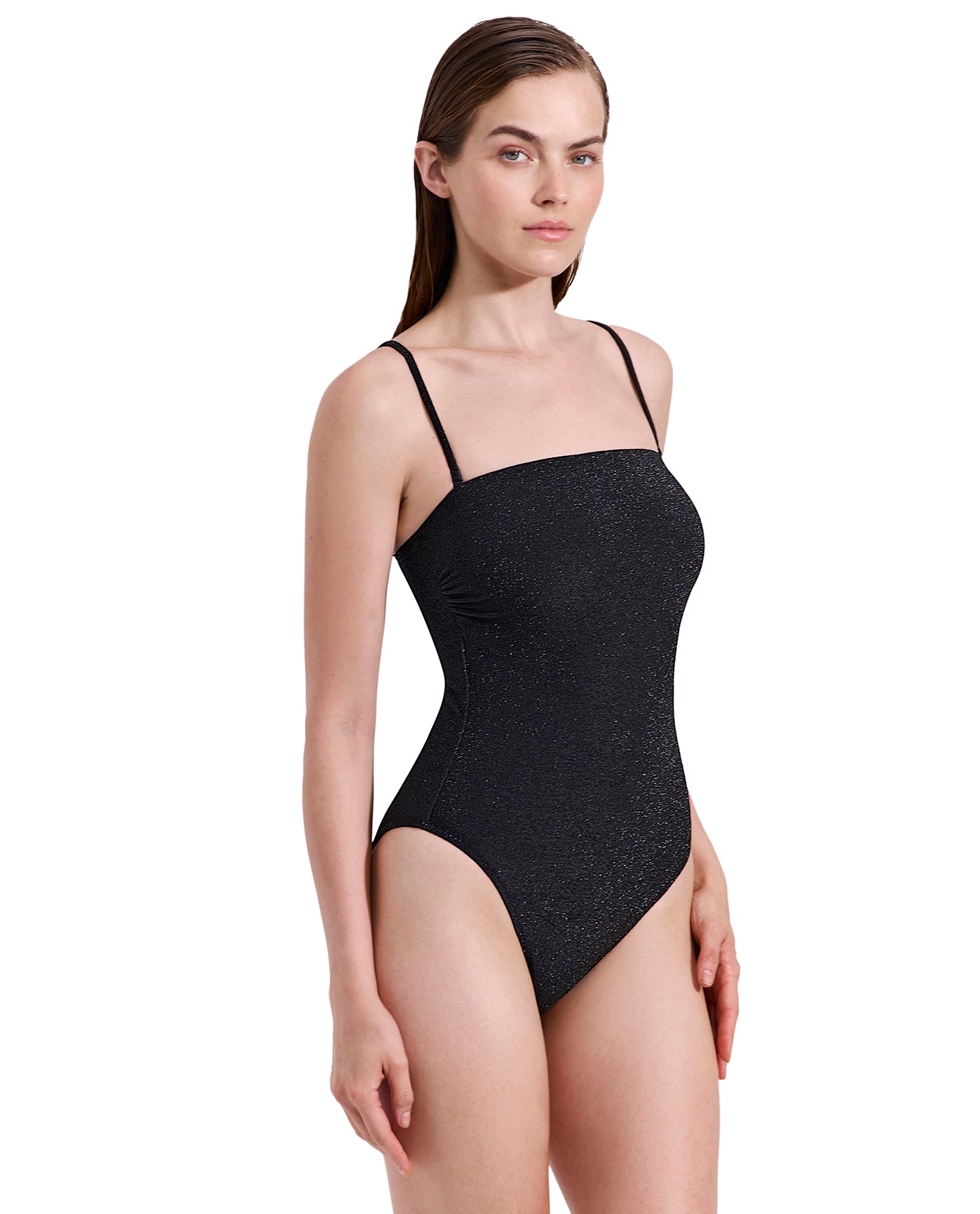 Luna Textured Shimmer Bandeau One Piece-Black Gottex Luma